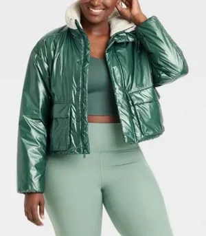 All in Motion Women’s Hooded Jacket Green Full Zip Sherpa Lined Size L NWT thumbnail 1