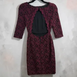 Alice + Olivia 2 Burgundy Lace Cutout Bodycon Cocktail Mini Dress Date‎ Night thumbnail 2
