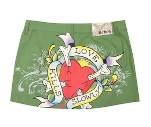 Ed Hardy nwt Vintage mini skirt with "love kills slowly" graphic and gold logo thumbnail 2