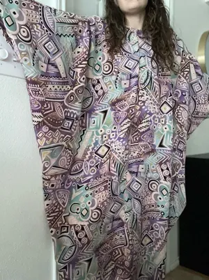 Vintage Handmade Plus Size Funky‎ Kaftan Butterfly Sleeve thumbnail 1