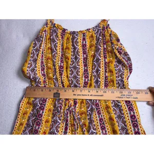 AUW Women Mustard Yellow Boho Striped Wide Leg Jumpsuit Large Floral Geometric thumbnail 7