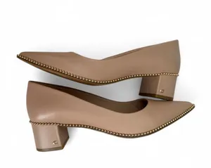 Coach Pointed Low Block Heel Pumps in Tan with Beaded Trim thumbnail 7