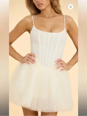 Oh Polly White Corset Ivory Beaded Tulle Spaghetti-Strap Dress thumbnail 2