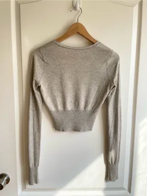 VTG Y2K Abercrombie Fitch Silk Blend Pointelle Cardigan Gray Sz M Bella Swan thumbnail 2