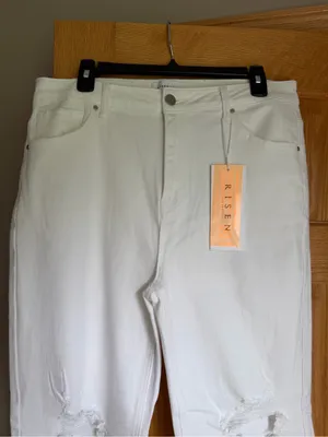 Risen Denim White Distressed Cropped Straight Leg Stretch Jeans Size 15/32 NWT thumbnail 3