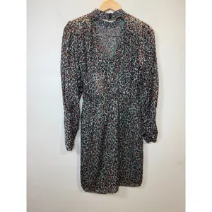 Scotch & Soda Leopard Print Mini Dress Women 34 Multicolor Mock Neck Sheer Party thumbnail 4