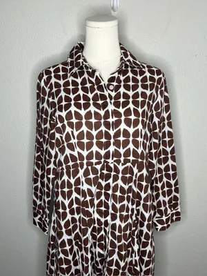 Julia Amory Brown Geometric Block Print 3/4 Sleeve Lightweight JA Shirt Dress thumbnail 4