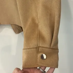 Zara NWT tan camel faux suede collared button front shirt jacket shacket thumbnail 3