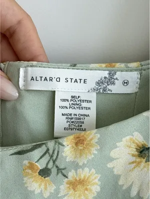 Altar’d State Floral Babydoll Mini Dress Puff Sleeve Sage Green Medium thumbnail 3