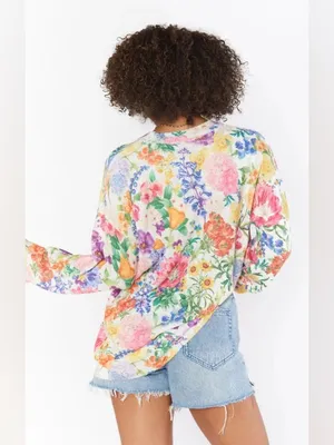 Show Me Your Mumu Sue Cuffed Tunic Sweater M Ivory‎ Botanical Floral Knit thumbnail 2