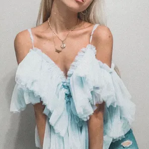 Sky Blue Ruffle Top thumbnail 2