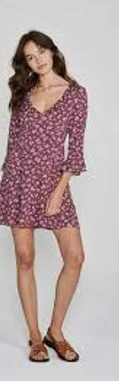 Auguste the Label Mae Devine Mini Dress Burgundy Floral Ruffle US 4‎ AU 8 JM193 thumbnail 1