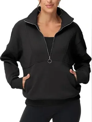 Amazon YKR Black Oversized Sweatshirt Half Zip Hoodie Fleece Pullover | Size S thumbnail 1