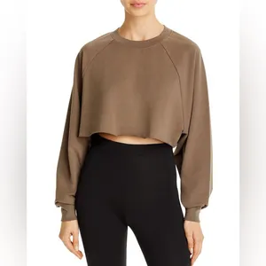 ALO Double Take Pullover long sleeve tee cropped top Olive Branch raw crew thumbnail 6