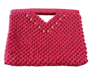 Vintage Red Crochet Frame Handbag 70s Boho Grandmacore Handmade Beaded thumbnail 1
