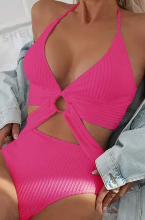 SheIn Pink One piece bathing suit thumbnail 2
