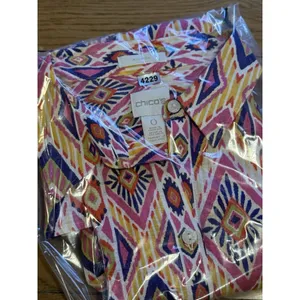 Chicos‎ Womens Size 0 Linen No Iron Button Up Shirt 3/4 Sleeve Aztec Colorful thumbnail 15