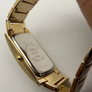 Elegant Figaro Couture Gold-Tone Rectangular Quartz Watch Working New Battery thumbnail 5