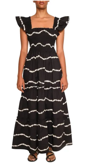 The Lulo Project Sunset Print Smocked Stretch Cotton Maxi Dress Medium NWT thumbnail 1