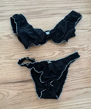 Frankie's Bikinis Black Bikini Set with White Trim thumbnail 1