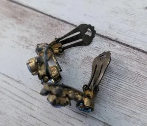 Vintage Clip On Earrings Iridescent Blue - Heavy Tarnish thumbnail 6