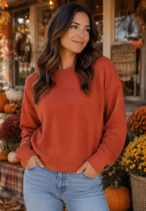 Rustic Orange Fall Sweatshirt ~ Women’s Size Large ~ Cozy Fall Clothes thumbnail 1