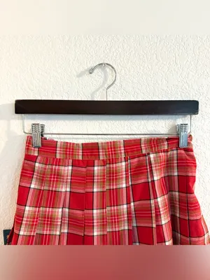 NWT Aerie Womens Skirt Red Plaid Pleated Mini Academia Uniform Size Medium thumbnail 4