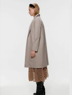 Zara Classic Grey Long Coat for Women Size L thumbnail 4