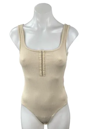 NEW Abercrombie & Fitch Cream Sleeveless Zip Knit Thong Tank Bodysuit Top Size S thumbnail 1