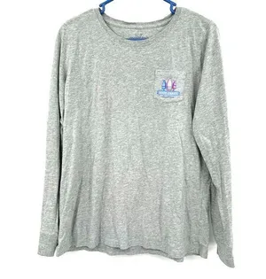 Vineyard Vines Size Medium Shirt Gray Pocket Tee Long Sleeve Buoy Crazy Nautical thumbnail 1