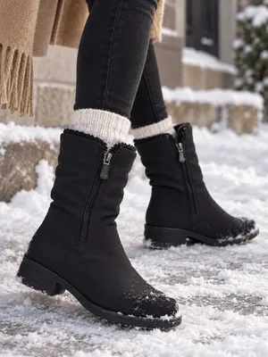 Toe Warmers Black Fleece Lined Front Zip Ankle Winter Boots Women's Size 8 thumbnail 1