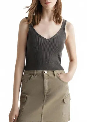 Mango Cotton V-Neck Tank Strap Top Choco Charcoal NWT Teens Medium thumbnail 1