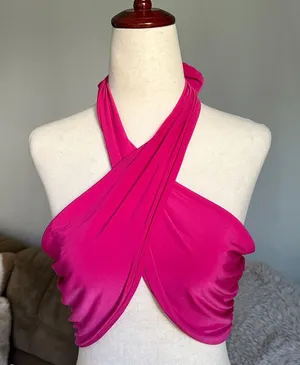 Hot Pink Cross Halter Crop Top Size M thumbnail 1