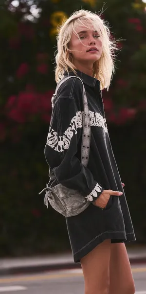 Free People Mini Denim Dress Black thumbnail 7