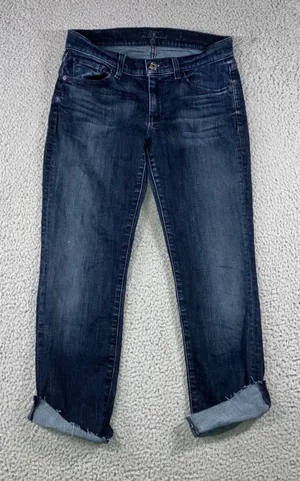 7 For All Mankind Cropped Jeans Women 27 Dark Wash Low Rise‎ Cuffed Hem Fit 28 thumbnail 1