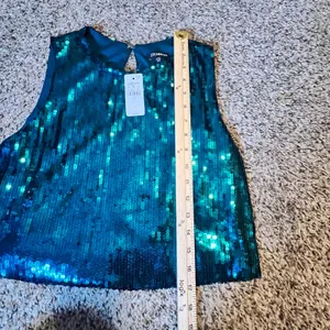 Express Womens Teal Green Sequin Sleeveless Crop Top Blouse XS New‎ With Tags thumbnail 5