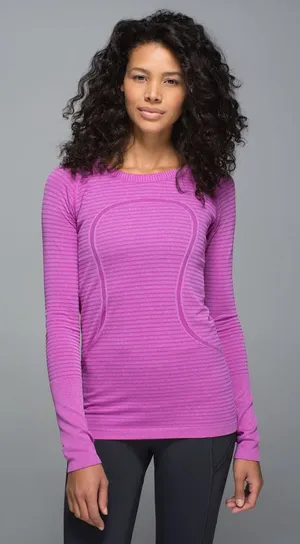 Lululemon Sz 6 Swiftly Tech Long Sleeve Crew Rugby Stripe Tonal Heathered Violet thumbnail 1