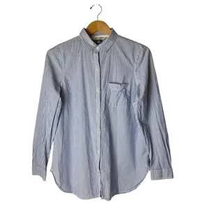 Old Navy The Tunic‎ Shirt Women Medium Blue White Striped Button Down Cotton thumbnail 2
