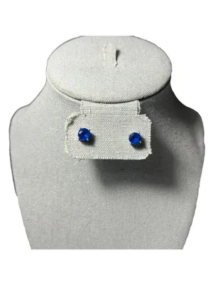 Blue Gemstone Stud Earrings retro vintage unmarked cobalt blue regency costume thumbnail 2