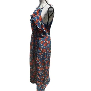& Harmony Womens‎ Floral Maxi Dress Teal Orange Ruffle High Neck Slit Size Large thumbnail 3