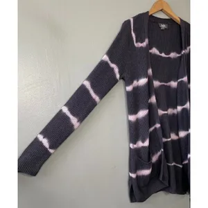 Belle by Belldini Sweater Size Medium Purple Tie Dye Pocket Cardigan Festival thumbnail 2