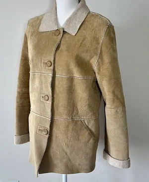 Vintage Suede Leather Jacket Tan Size M thumbnail 1