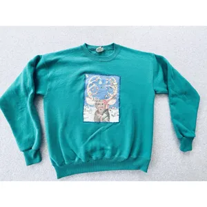 Vintage 90s Lee Sturdy Sweats "Heavyweight" Reindeer Christmas Sweatshirt Large thumbnail 2