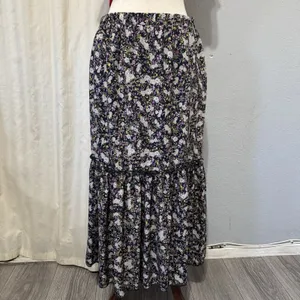 Cottagecore Metrowear Women's Midi Skirt Sz M Floral Lined Tiered‎ Elastic Waist thumbnail 4