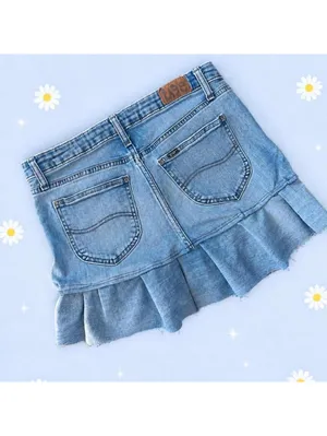 Lee vintage y2k coquette fairycore low rise ruffle denim mini skirt size medium 💙 thumbnail 3
