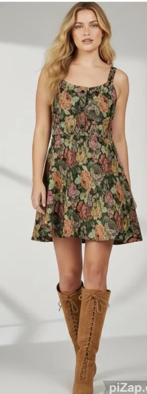 SHEIN Floral Tapestry Fit & Flare Dress thumbnail 1