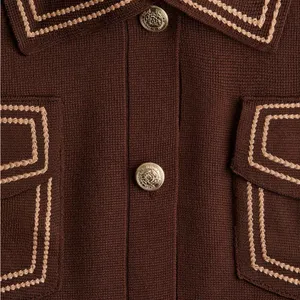 H&M Women's Brown Button-Front Jacket with Contrast Stitching thumbnail 2