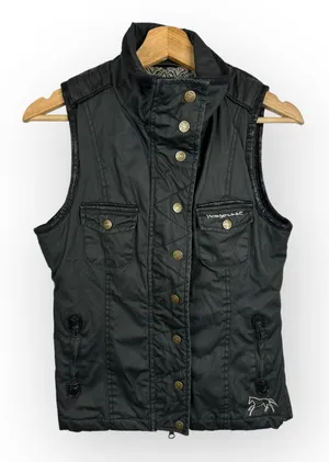 Horseware Ireland Womens size XS Waxed Canvas Leather Trim Quilted Barn Vest thumbnail 1