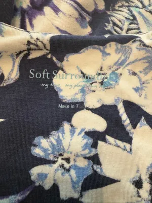 Soft Surroundings Blue Floral Faux Wrap Dress Size PS Ruched Short Sleeve Knit thumbnail 7