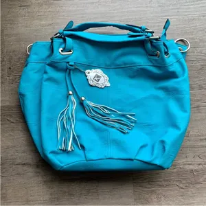 NWT Yoki Teal Vegan Leather Tassel 2-Way Slouchy Shoulder Bag thumbnail 4